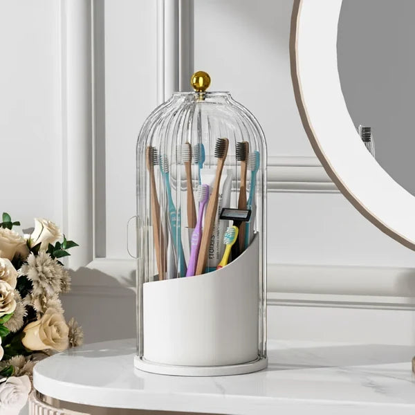 Dust-Proof 360° Luxury Rotating brush Holder | 3-Slot Bathroom Organizer (Premium Quality)