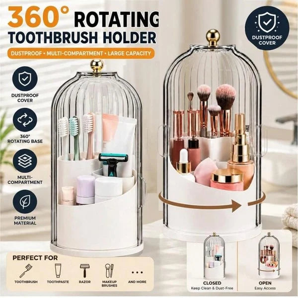 Dust-Proof 360° Luxury Rotating brush Holder | 3-Slot Bathroom Organizer (Premium Quality)