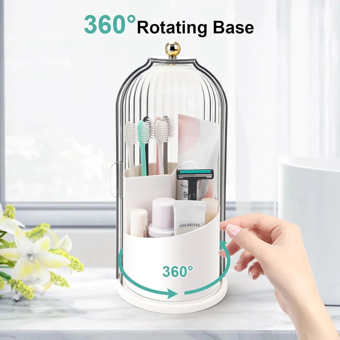 Dust-Proof 360° Luxury Rotating brush Holder | 3-Slot Bathroom Organizer (Premium Quality)